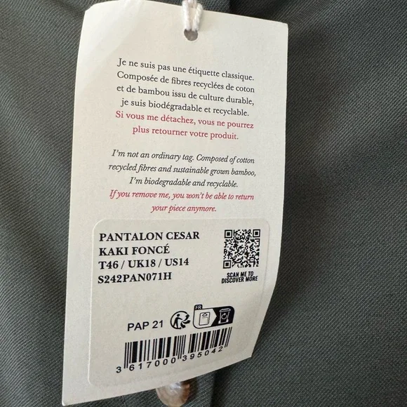 Sezane Women's NWT Cesar Olive Wide Leg trousers - Picture 5 of 8